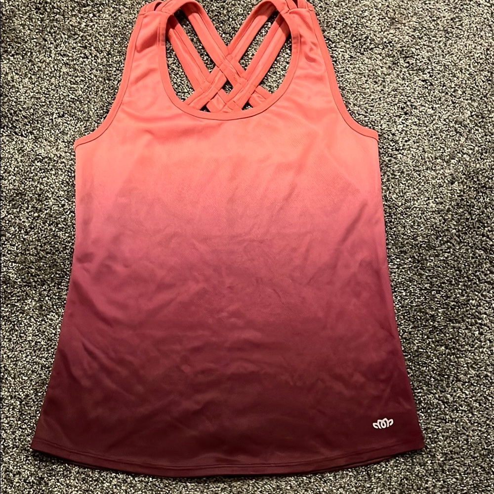 Maurices inMOTION salmon-maroon gradient athletic Tank Top, woven back design